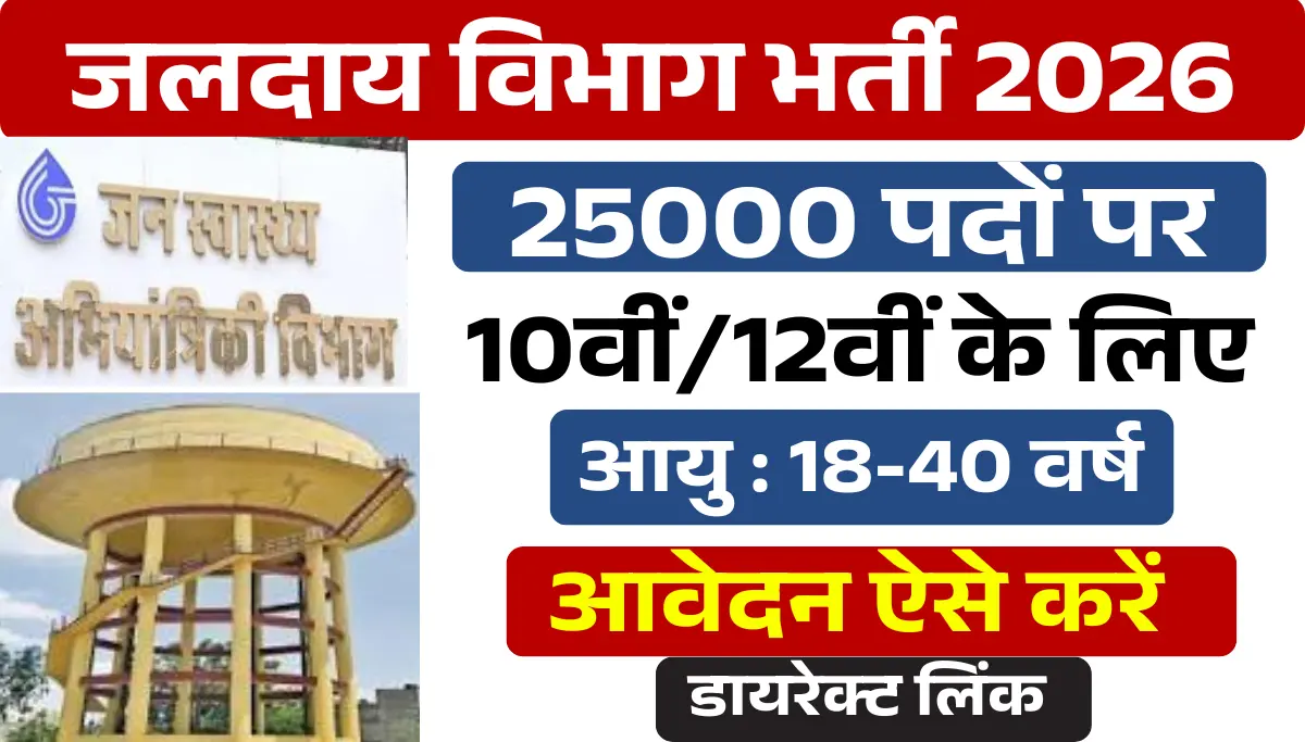 जलदाय विभाग में 10वीं/12वीं के लिए 25000 पदों पर भर्ती, आवेदन इस दिन से शुरू | Jalday Vibhag Vacancy 2026