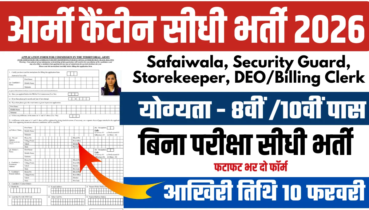 Army Canteen Udhampur Vacancy 2026: 10th/12th Pass Job – Security Guard, Safaiwala, StoreKeeper भर्ती