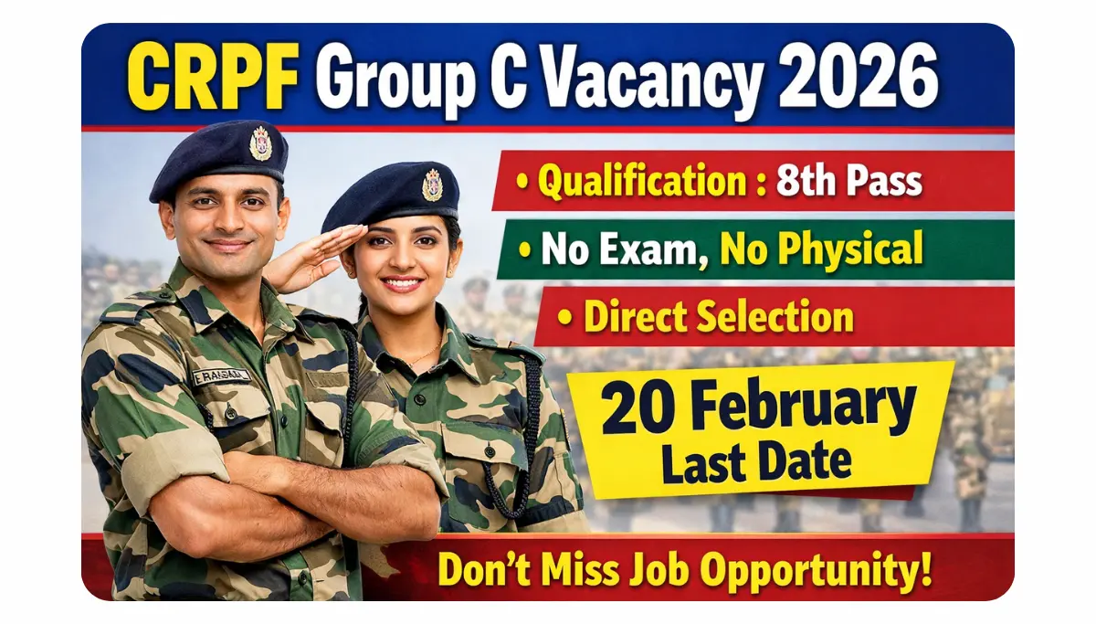 CRPF Group C Vacancy 2026: बिना दौड़, बिना एग्जाम नौकरी – 8th Pass Apply Now