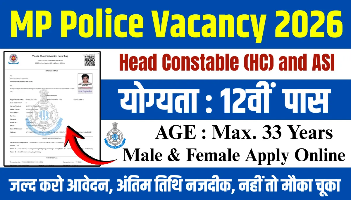 MP Police Vacancy 2026: Apply Online from for HC & ASI Posts.