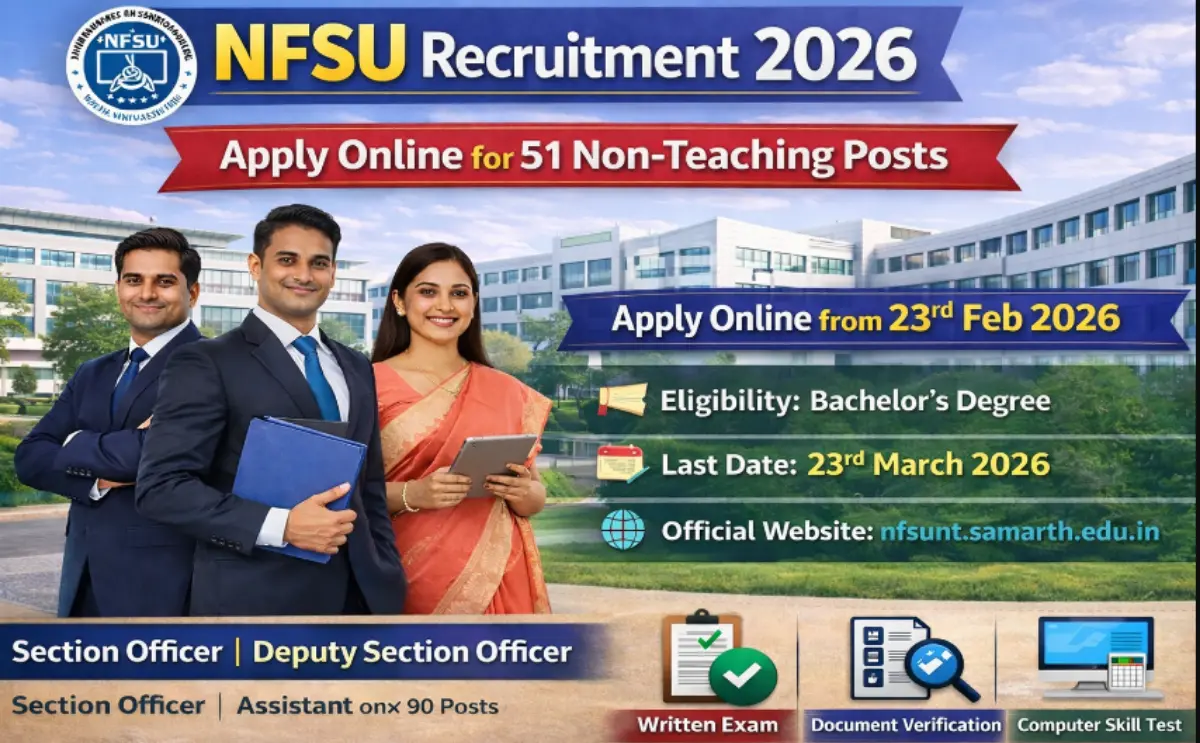 NFSU Non-Teaching Recruitment 2026: NFSU यूनिवर्सिटी में ऑफिसर और असिस्टेंट के पदों पर भर्ती, आवेदन शुरू