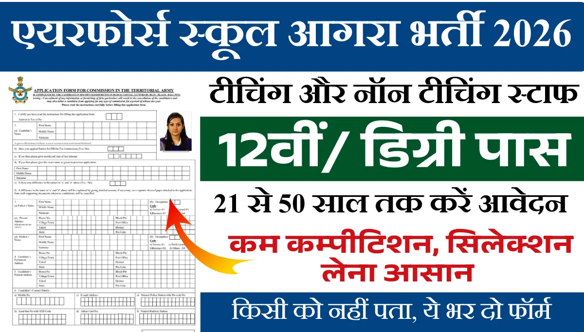 Airforce School Agra Bharti 2026: एयरफोर्स स्कूल टीचिंग और नॉन टीचिंग स्टाफ के पदों पर भर्ती, आवेदन शुरू
