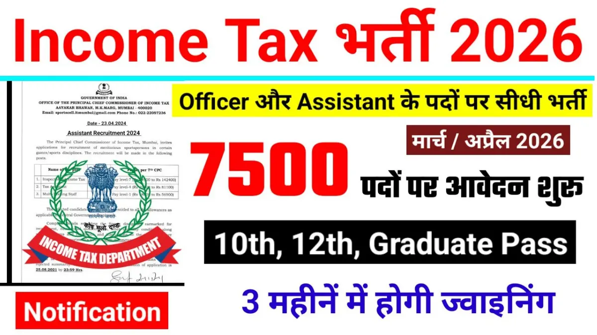 Income Tax Recruitment 2026: 7559 पदों पर टैक्स असिस्टेंट/ऑफिसर के पदों पर भर्ती, आवेदन प्रक्रिया इस दिन से शुरू