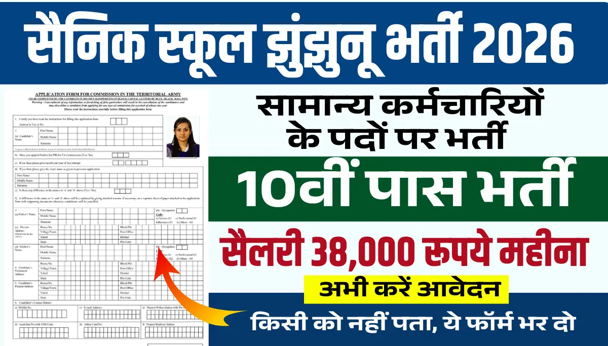 Sainik School Jhunjhunu Recruitment 2026: सैनिक स्कूल झुंझुनू भर्ती का नोटिफिकेशन जारी, अभी करें आवेदन
