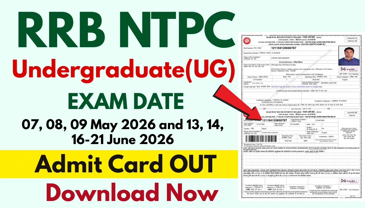 RRB NTPC UG Admit Card 2026 OUT, Download Exam City & Hall Ticket