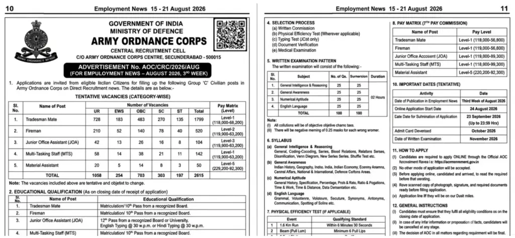 Army Ordnance Corps (AOC) Bharti 2026